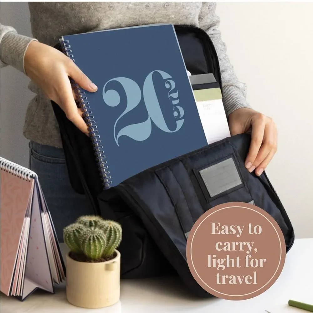 2025 Weekly Planner Annual & Monthly Planner Flexible Cover, Note  Pages, Blue